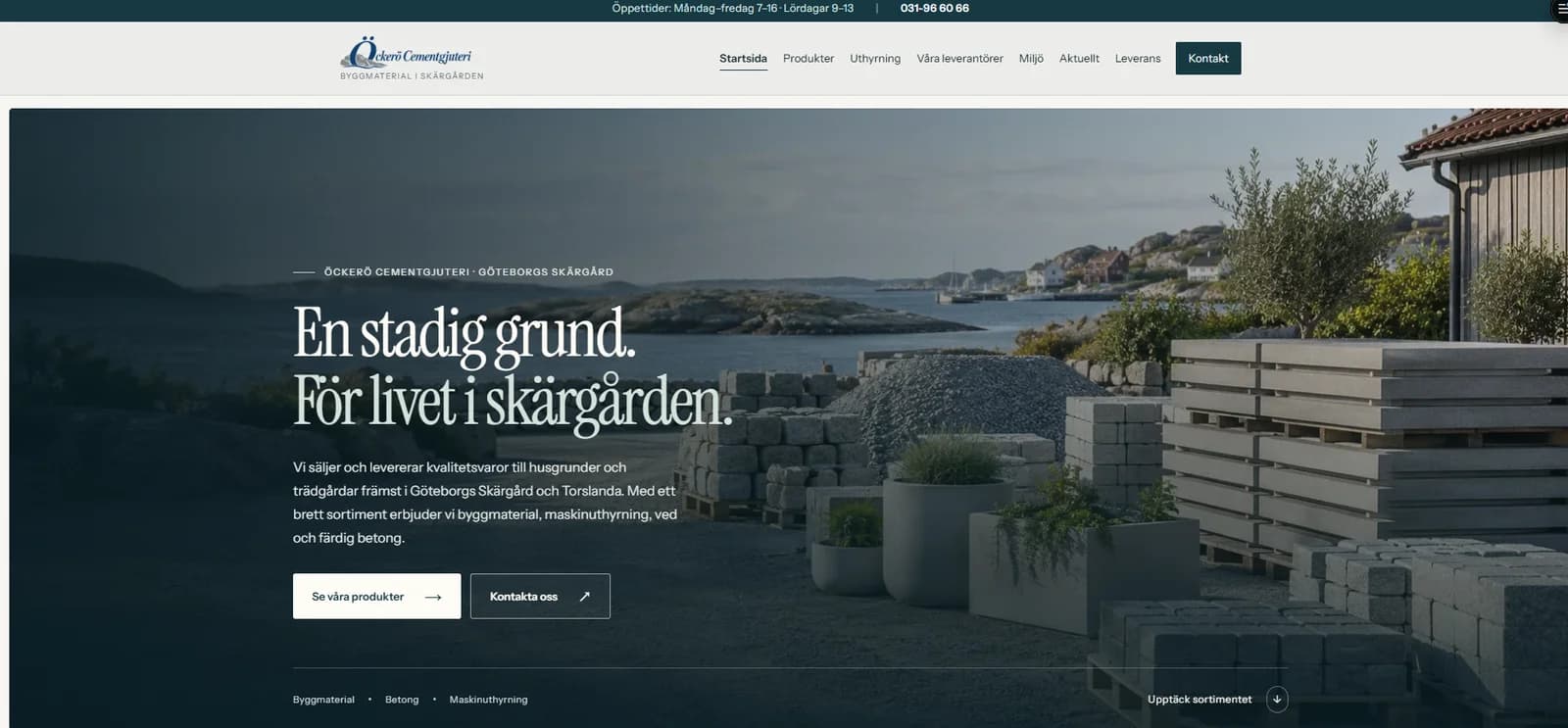 Öckerö Cementgjuteris startsida – efter omarbetningen