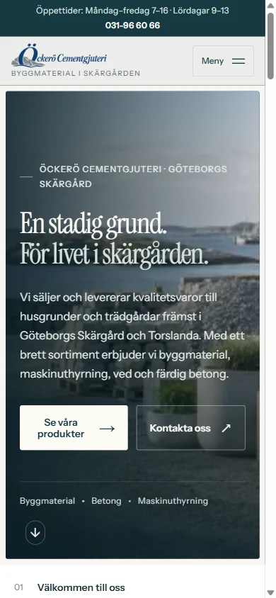 Öckerö Cementgjuteri, mobile homepage